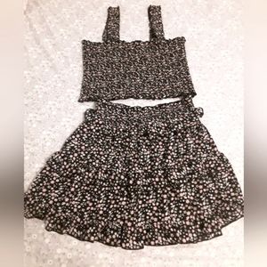 Black skirt and crop top set with flowers